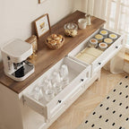 Gizoon Farmhouse Kitchen Sideboard Buffet Cabinet with Storage, Wood Coffee Bar and Storage Sideboard with Drawers and Doors for Kitchen, Dining Room, 15.7" D x 55.1" W x 35.3" H, White/Rustic Brown