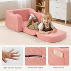 Comfy Toddler Chair & Kids, 2-in-1 Soft Couch Fold Out for Kids, Toddler Chairs Comfy 1-3 Years Old, Convertible Plush Sofa to Lounger for Girls and Boys, Pink