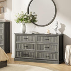 Farmhouse 6 Drawer Dresser for Bedroom, 55 Inch Wide Modern Grey Dresser TV Stand with Large Drawers & Bar Handles, Rustic Wood Chest of Drawers for Bedroom, Living Room