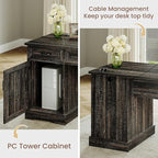 Casaottima 59 Inch Wood Farmhouse Office Desk with Drawers, Executive Computer Desk with File Cabinet & Charging Station for Home Office, Oak