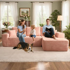 106" Cloud Sectional Couch with L-Shape Chaise, No Assembly Modular Sofa, Deep Seat Plush Corduroy Boneless Couched for Living Room (Pink Plush Corduroy, Right Facing Chaise)