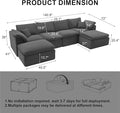 143" Cloud Sectional Couch, Boneless couches for Living Room，U Shaped Couch with Convertible Ottoman, Modular Sectional Sofa with Deep Seat, Comfy Soft Cushions, No Assembly, Gray