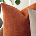 Foindtower Pack of 2 Soft Textured Chenille Throw Decorative Pillow Covers Square Accent Solid Cushion Cover Cozy Neutral Farmhouse Pillow Case for Couch Sofa Bedroom Living Room 18x18 Inch,Orange