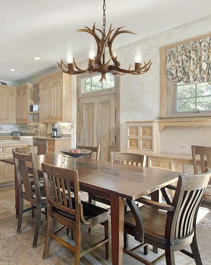 JONATHAN Y JYL6301A Eldora 26" Adjustable Resin Antler 4-Light LED Chandelier, Glam, Rustic,Cottage,Transitional, Dimmable Dining Room, Living Room, Kitchen, Foyer, Bedroom, Brown