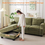 85'' L Shaped Couch with Armrest Organizer,3 Seats Sofas with Storage Ottoman,Comfy Sectional Sofa with Thick Cushion,Chenille Sectional Couches for Living Room,Bedroom,Apartment,Green