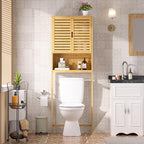 Over-The-Toilet Storage Shelf with Doors, Bathroom Freestanding Bamboo Organizer Space Saver with Adjustable Shelf, Natural
