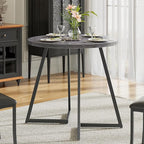 VECELO 35" Round Dining Table for 4, Wood-Grain Tabletop & Heavy-Duty Steel Frame, for Kitchen, Living Room, Easy Assembly, Dark Grey