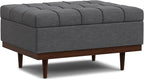 SIMPLIHOME Mariah 34 inch Wide Contemporary Rectangle Coffee Table Storage Ottoman in Slate Grey Polyester Linen, Assembled, For the Living Room, Entryway and Family Room