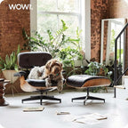 Top Black Grain Leather, Mid Century Chaise Lounge Chair and Ottoman, Modern Chair Classic Design, Walnut Wood, Heavy Duty Base Support for Living Room Office