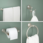 Franklin Brass Woodruff 4-Piece Bathroom Set Satin Nickel 18" + 6" Towel Rack, Toilet Paper Holder, Hand Towel Holder, Hook | 4-Piece Bath Hardware Accessories Set WDRF64-SN