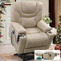 Power Lift Recliner for Seniors: 9988 High Density Foam Lift Chair with Heat and Massage, Reclining to 180, 2 Cup Holders, 2 Remote Controls, Dual OKIN Motors - Breathable Leather Beige
