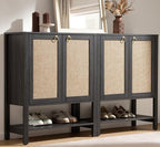 SICOTAS Shoe Storage Cabinet for Entryway - 5 Tier Rattan Entry Shoe Organizer Cabinet with Shelves & Doors, 2 Pieces Farmhouse Boho Tall Shoe Rack for Hallway, Living Room, Closet (Obsidian)