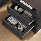 Yaamizz Farmhouse Nightstands Set of 2 with Charging Station, Table with Drawer and Storage Shelf, Wood Pilasters and Metal Handles, Vintage Design, Organizer for Bedroom, Hallway, Black