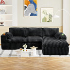 114" Cloud Boneless Sectional Couches for Living Room, Modular Sectional Sofa with Cup Holder, Cozy Fluffy L Shaped Deep Seat Couch with Storage Pocket, No Assembly Required, Dark Black