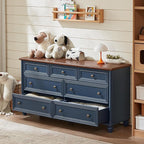 7 Drawers Dresser for Bedroom, Farmhouse 54" Wide Wood Dressers Chest of Drawers, Vintage Design TV Stand, Rustic Storage Dresser Organizer with Metal Handle Closet for Living Room, Hallway