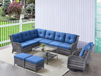 HUMMUH 9 Piece Patio Furniture PE Wikcer Outdoor Furniture Set with Sectional Sofa Swivel Patio Chairs Ottomans and Glass Coffee Table for Yard,Garden,Lawn