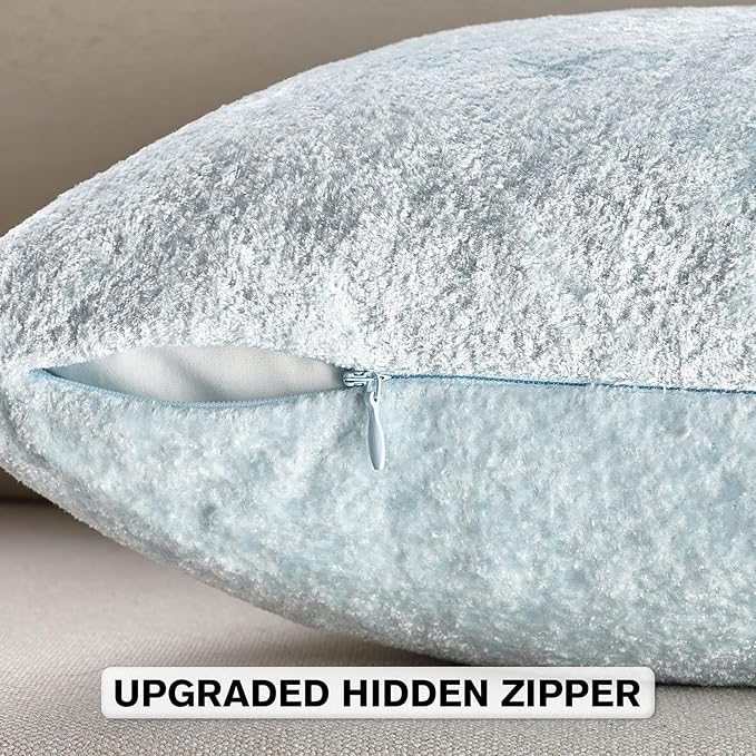 FUTEI Light Blue Flannel Throw Pillow Covers 12x20 Inch Set of 2,Soft Dimensional Textured Lumbar Pillow Cases,Modern Home Decor for Couch Living Room