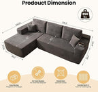 104" Cloud Sectional Couch with Chaise, Boneless L-Shaped Cloud Couch with Deep Seat, Corduroy Modern Minimalist Sofa, Assembly Free Comfy Sofa for Office Living Room Apartment(Grey, Left Chaise)