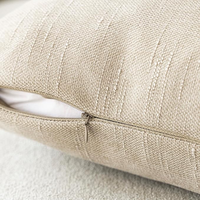 Foindtower Pack of 2 Soft Textured Chenille Throw Decorative Pillow Covers Square Accent Solid Cushion Cover Cozy Neutral Farmhouse Pillow Case for Couch Sofa Bedroom Living Room 16x16 Inch, Beige