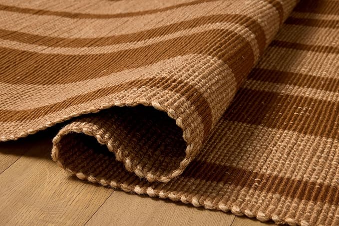 Loloi Leanne Ford Weatherstaff Collection WTS-04 Cinnamon/Natural 2'-6" x 7'-6" Runner Rug Jute, Striped, Neutral, Hallway, Kitchen, Mudroom, and Bathroom