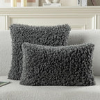 FUTEI Dark Grey Decorative Throw Pillow Covers 18x18 Inch Set of 2,Soft Fluffy Faux Wool Fur Boucle Textured Cushion Case,Modern Home Decor for Couch Bed Living Room Office