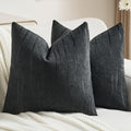 FUTEI Black Chenille Decorative Throw Pillow Covers 18x18 Inch Set of 2,Soft Embossed Striped Textured Cushion Case,Modern Home Decor for Couch Bed Living Room