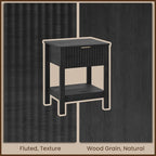 Fluted Night Stand with Golden Handle,Set of 2 Mid-Century Nightstands with Drawer, Bedside Table with Storage Shelf, Side Tables for Room,End Tables for Bedroom,Black Wood Grain