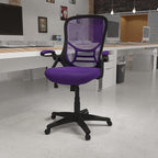 Flash Furniture Porter High-Back Swivel Office Chair with Adjustable Lumbar Support and Seat Height, Ergonomic Mesh Desk Chair with Flip-Up Armrests, Purple/Black