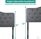 Naomi Home Cassandra Queen Tufted Headboard, Upholstered in Durable Linen Fabric – Premium Foam Cushioning, Adjustable Height, Floating Wall or Bed Frame Mount, Compatible with Adjustable Beds