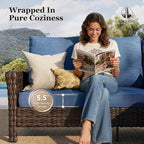 HERA'S HOUSE High Back Patio Furniture Set with Swivel Chairs, All Weather Outdoor Wicker Sofa Set, 6 Pieces Patio Conversation Sets with 5.5" Comfy Cushions for Lawn Deck Backyard, Navy Blue