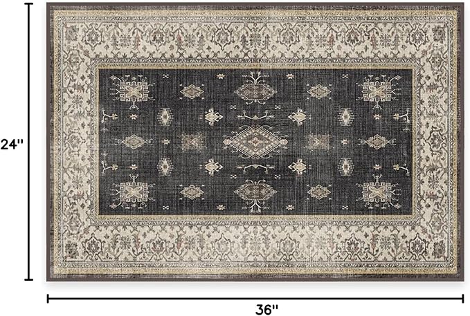 RUGGABLE Washable Vintage Area Rug – Verena Dark Wood 2x3, Stain-Resistant, Non-Slip – Small Machine Washable Rugs for Living Room, Bedroom, Hallway, Entryway & Bathroom–with Cushioned Pad