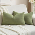 FUTEI Moss Green Chenille Decorative Throw Pillow Covers 12x20 Inch Set of 2,Soft Cozy Striped Geometric Patterns Lumbar Pillow Cases,Modern Home Decor for Couch Bed Living Room
