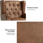 Accent Chair, Upholstered Armchair with Button Tufted High Back & Solid Wood Legs, Comfy Wingback Reading Single Sofa Chair for Small Spaces, Living Room, Bedroom-Leather Brown, Set of 1