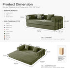 79" Convertible Sofa Bed with Fixed-Shape Frame & Removable Armrests, Modular Corduroy Sleeper Sofa, Folding Mattress Couch for Small Spaces - No Assembly Needed in Light Green (Includes 2 Pillows)