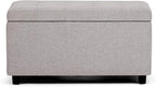 SIMPLIHOME Cosmopolitan 34 inch Wide Transitional Rectangle Storage Ottoman in Cloud Grey Linen Look Fabric, Assembled, For the Living Room, Entryway and Family Room