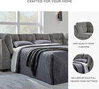 Signature Design by Ashley Marleton Contemporary Right-Arm Facing Tufted 2-Piece Sleeper Sectional with Chaise, Loose Seat Cushions and Bi-Fold Memory Foam Mattress, Full, Light Gray