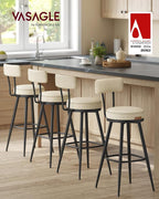 VASAGLE EKHO Collection - Bar Stools Set of 2, Swivel Bar Height Bar Stools with Back, Synthetic Leather with Stitching, Mid-Century Modern, 30-Inch Tall Barstools for Kitchen Home Bar, Cream White