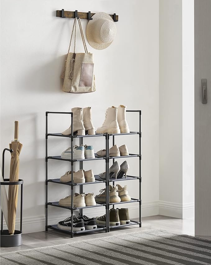 SONGMICS Shoe Rack, 10-Tier Shoe Shelf, Shoe Storage Organizer, 13 x 13 x 68 Inches, Metal Frame, Non-Woven Fabric Shelves, for Entryway, Bedroom, Gray ULSR110G01