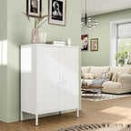 Metal Locker Cabinet with 2 Doors, White Metal Accent Cabinets for Home Office, 40" Counter Height Storage Lockers Sideboard for Home Office Kitchen Living Room Hallway Entryway