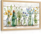 HLXRAE Wood Framed Green Bathroom Wall Art, Vintage Rustic Farmhouse Bathroom Wall Decor, Watercolor Floral Canvas Painting, Sage Green Plant Aesthetic Picture for Laundry Room Decor 12x16 inch