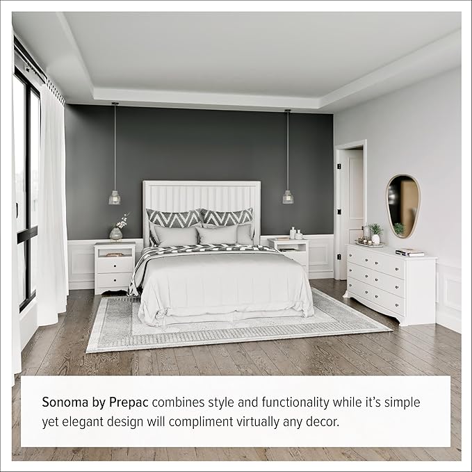 Prepac Sonoma 6 Drawer Dresser for Bedroom, Tall Chest of Drawers, Bedroom Furniture, Clothes Storage and Organizer, 19" D x 23.25" W x 52.75" H, White