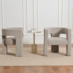 KINWELL 28" W Boucle Accent Chair Armchairs Set of 2, Upholstered Square Open-Back Barrel Chair, No Assembly Side Chair ArmChairs for Living Room Bedroom Lounge (Oatmeal)