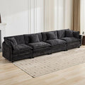Aoowow Modular Sectional 4 Seater Cloud Sofa Couch for Living Room,149.6" Cloud Sofas with Deep Seat,Modern Chenille 4 Seat Sofas,Fluffy Cloud Couches for Bedroom,Office,Hotel (Black, 4 Seater)