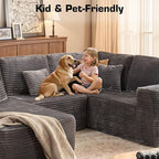 Weaxty Boneless Sectional Couch, U Shaped Modular Cloud Couches with Chaise, Plush Corduroy Memory Foam Deep Seat Floor Sofa, No Assembly Required，Gray