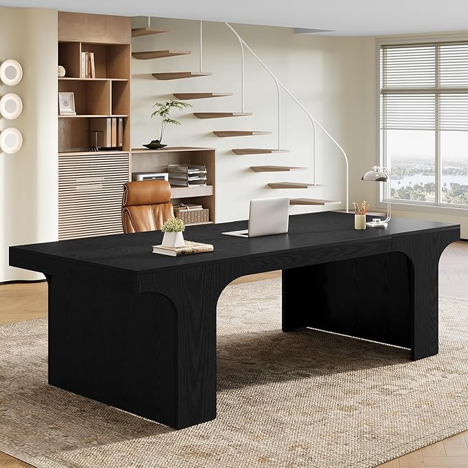 Tribesigns 70.9-Inch Executive Desk, Large Wooden Computer Office Desk, Modern Writing Table Business Workspace Home Office Furniture with Arched Design, Black