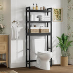 Smiry Over The Toilet Storage Cabinet, 3-Tier Bamboo Bathroom Organizers with Adjustable Shelf & 4 Hooks, Space Saving Shelf Rack for Bathrooms, Laundry Room, Balcony, Black