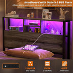 Aheaplus Headboard for Twin Size Bed with Storage, Headboards with Outlets, USB Ports and LED Light, Twin Size Head Board Only, Height Adjustable, Reversible, Sturdy and Stable Headboard, Black Oak