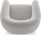 CHERS Aspen Swivel Accent Chair with Wood Accents, Bouclé Upholstered Armchair for Living Room, 360° Swivel Barrel Chair with High-Density Cozy Foam Cushioning, Modern Design, Light Gray