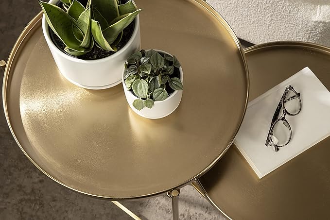 Kate and Laurel Ulani Modern Nesting Side Table; Set of 2; Gold; Sophisticated Glam End Tables for Storage and Display