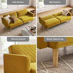mopio 76.4" Futon Sofa Bed, Couch, Loveseat, Sleeper Sofa, Mid Century Modern Futon Couch, Sofa Cama, Couches for Living Room (Antique Gold Premium Velvet)
